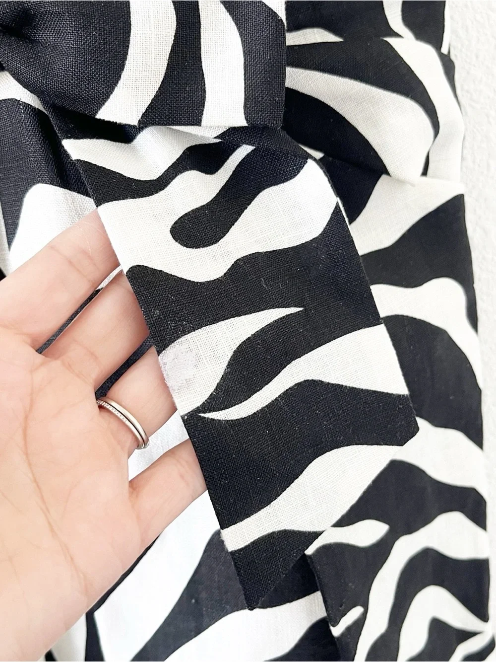 Kate Spade Jillian Sleeveless Bow Waist Black White Zebra Print Linen Dress